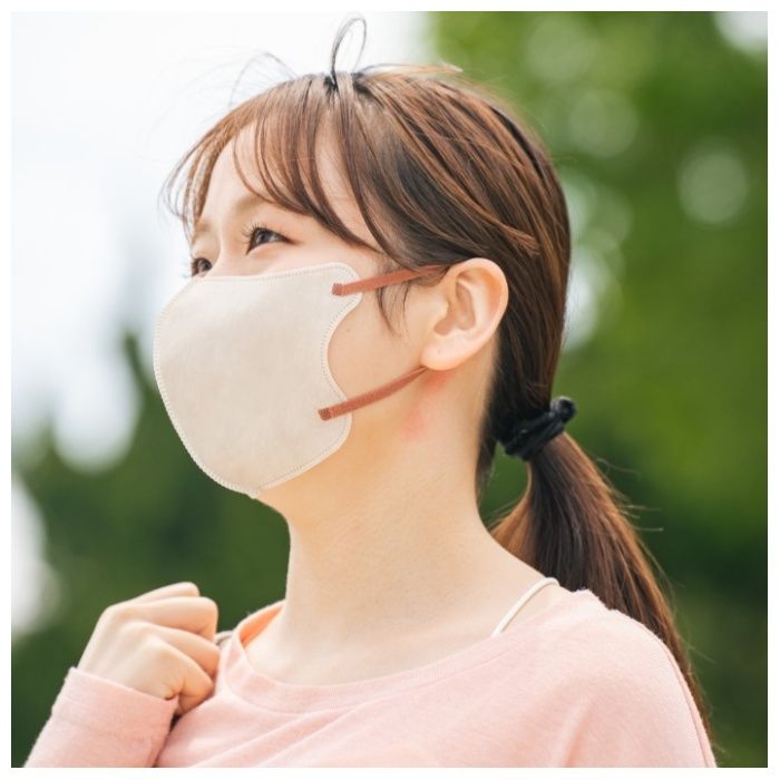 ナフコ 冷感3D立体不織布マスク バイカラー UVカット UPF50+20枚入り Mサイズ ライトラテ×オレンジ 接触冷感0.45Q-Maxの説明画像2
