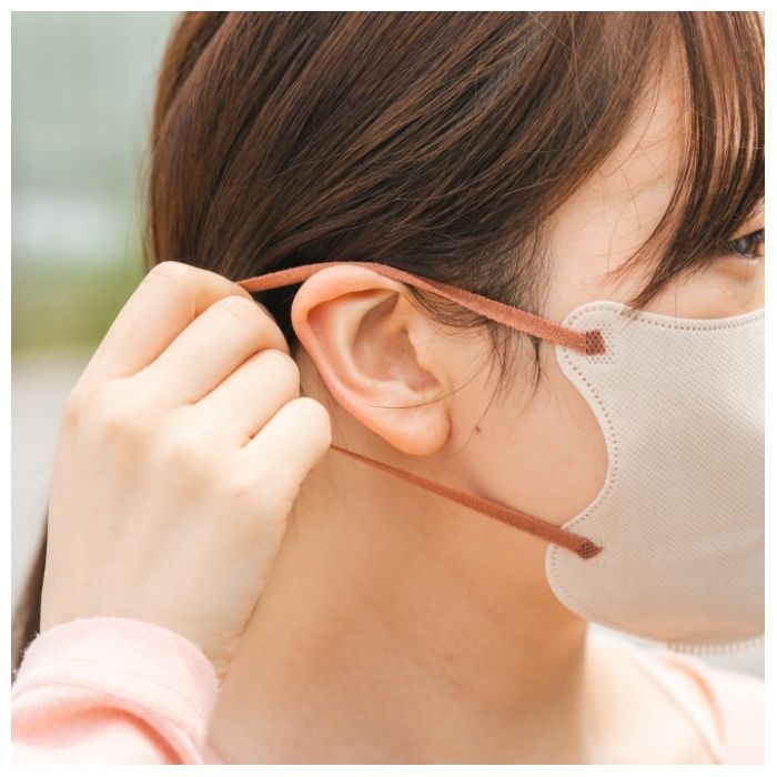 ナフコ 冷感3D立体不織布マスク バイカラー UVカット UPF50+20枚入り Mサイズ ライトラテ×オレンジ 接触冷感0.45Q-Maxの説明画像3