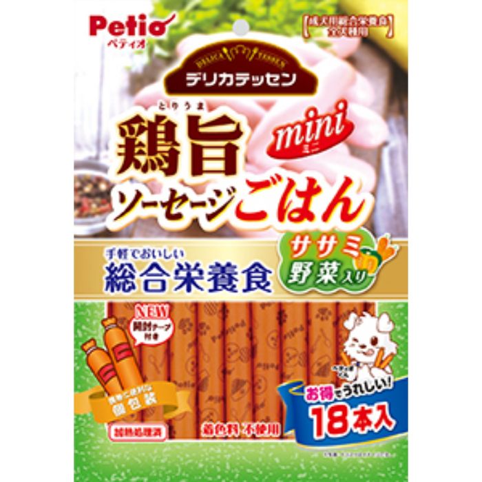 ペティオ デリカテッセン 総合栄養食 鶏旨 ミニソーセージごはん ササミ野菜入り 18本
