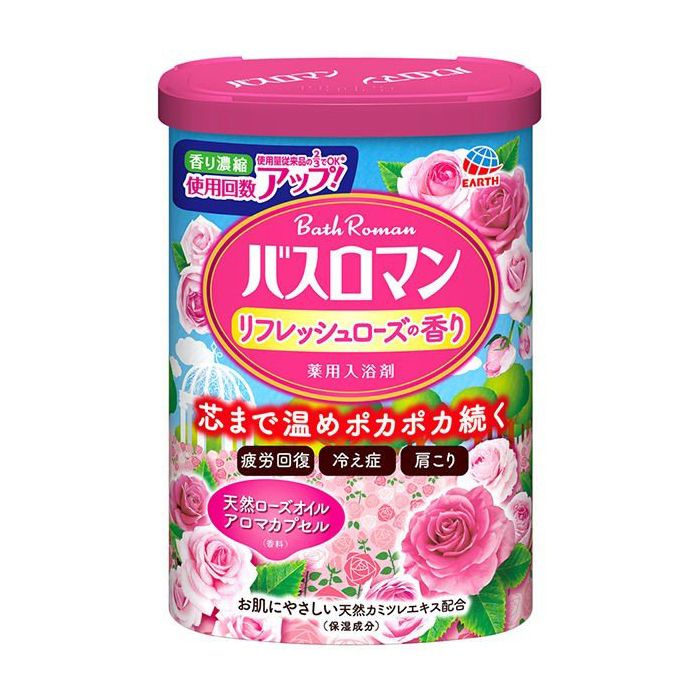 【入浴剤】 アース製薬 バスロマン リフレッシュローズの香り 600g