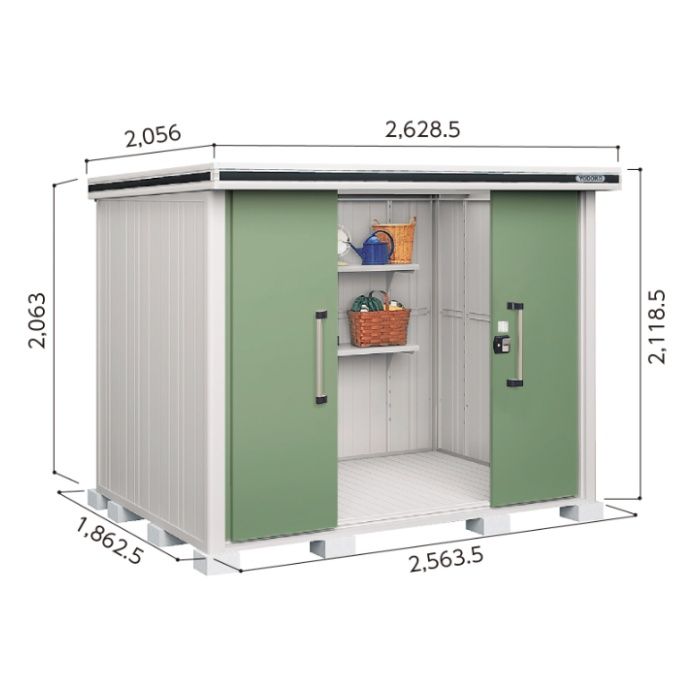ヨド エルモLMD-2518【Aパック】間口2628.5mm●おしゃれでサビに強い物置/(EG)エバーグリーン