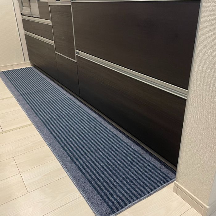 キッチンマット ブルーボーダー 45×240cm BLの説明画像1