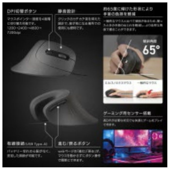 オーム電機 エルゴノミクスマウスSMTEG01 PC-SMTEG01-Kの説明画像6