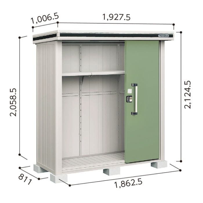 ヨド エルモLMD-1808【Bパック】間口1927.5mm●おしゃれでサビに強い物置/(EG)エバーグリーン