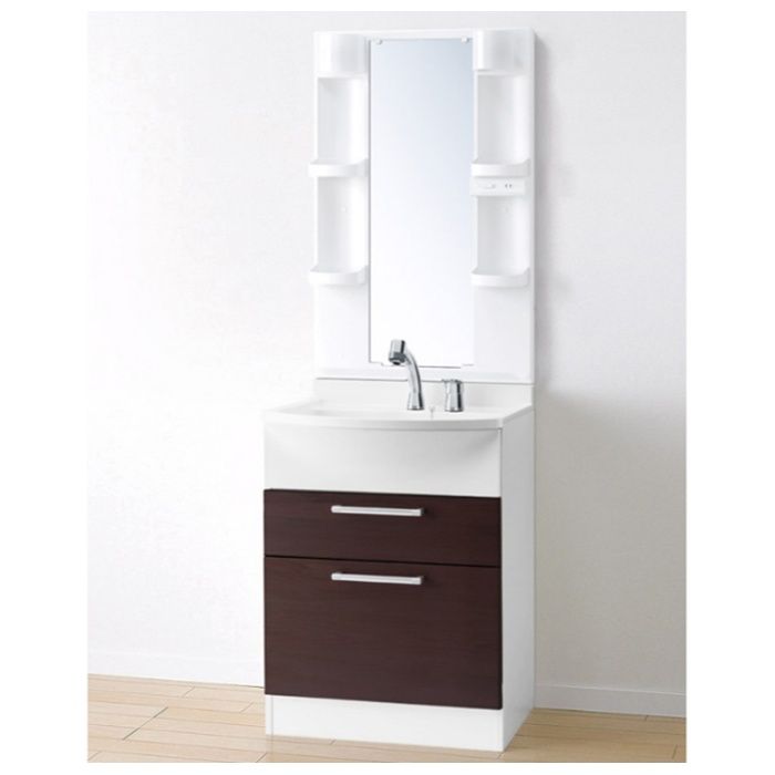 アサヒ衛陶 洗面化粧台 二段引出し 一面鏡 60幅 ダークブラウン LKAL601AMNJ5SBLND1