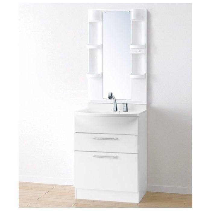 アサヒ衛陶 洗面化粧台 二段引出し 一面鏡 60幅 ホワイト LKAL601AMNJ5SBLNW1