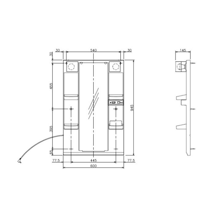 アサヒ衛陶 1面鏡 60cm幅 LED 防曇 M605SBLNの説明画像4