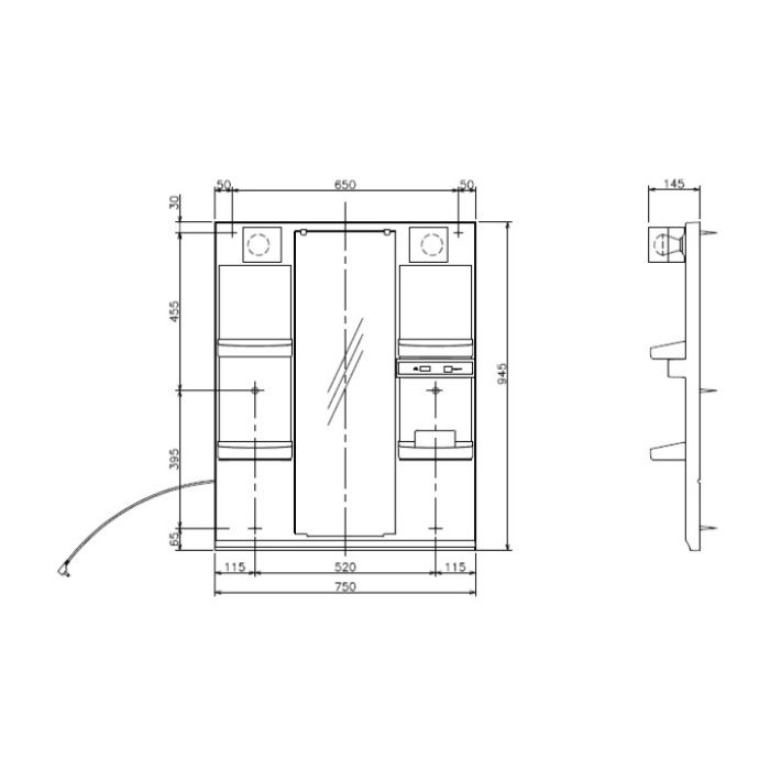 アサヒ衛陶 1面鏡 75cm幅 LED 防曇 M755SBLNの説明画像4