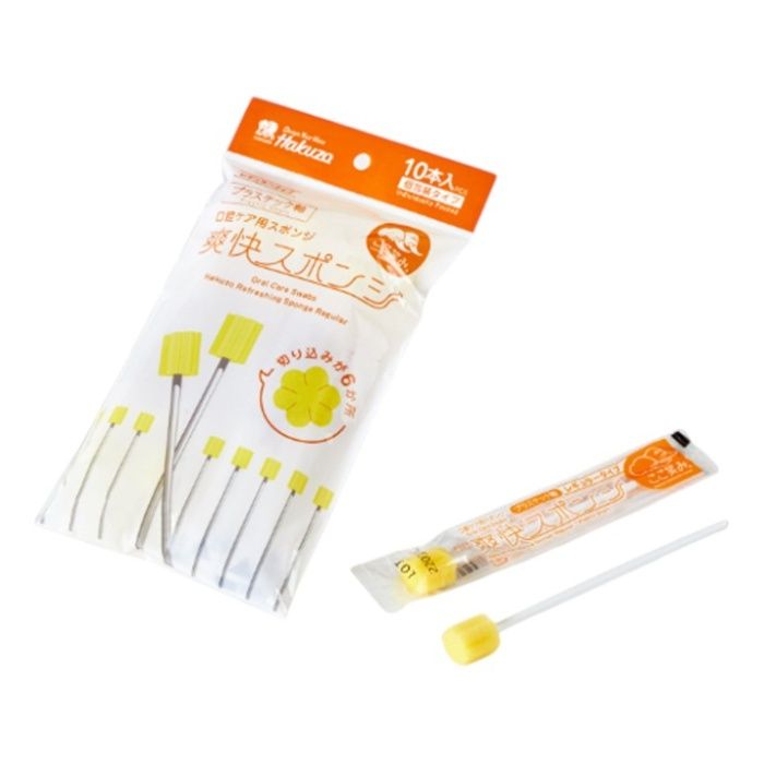 明石通商 口腔ケアスポンジ 爽快スポンジ レギュラータイプ プラスチック軸 10本入り