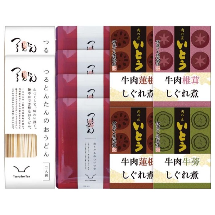 【NT-50】【お中元】「肉の匠いとう」3種のしぐれ煮と「つるとんたん」おうどんセット-承り締切:2025年7月29日の説明画像2