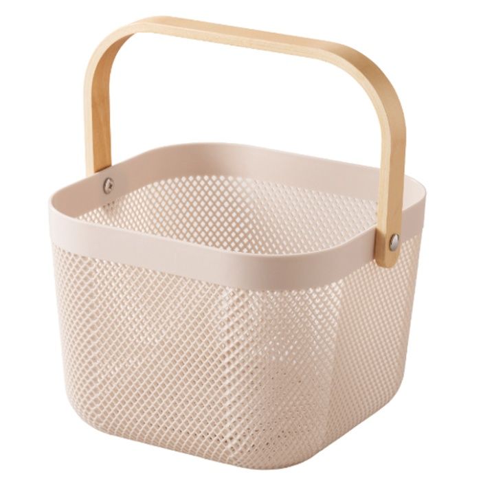 木製ハンドルバスケット ベージュ