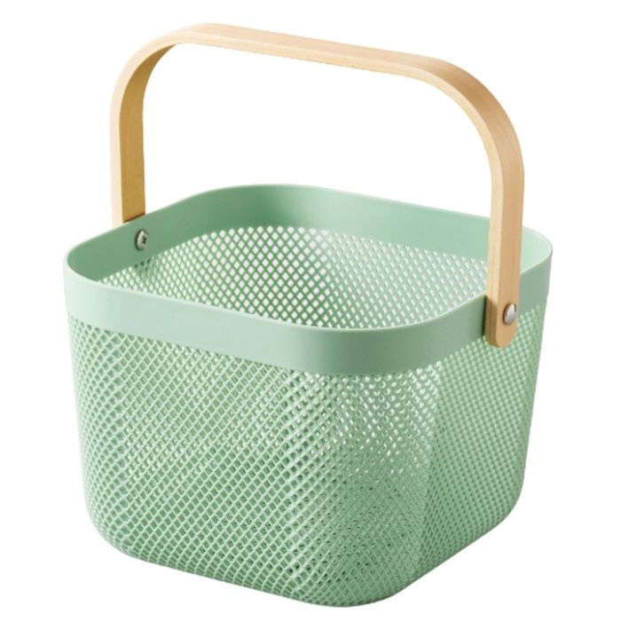 木製ハンドルバスケット グリーン