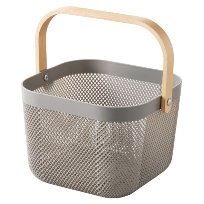 木製ハンドルバスケット ダークグレー