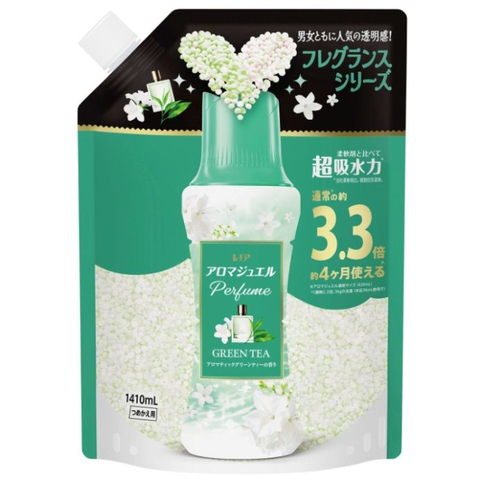 レノア アロマジュエル Perfume お洗濯の香り付けビーズ アロマティックグリーンティーの香り 詰替 1410ml(通常の3.3倍 約4ヶ月分)