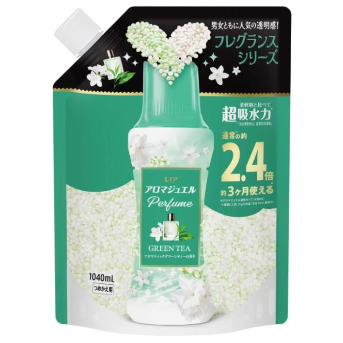 レノア アロマジュエル Perfume お洗濯の香り付けビーズ アロマティックグリーンティーの香り 詰替 1040ml(通常の2.4倍 約3ヶ月分)