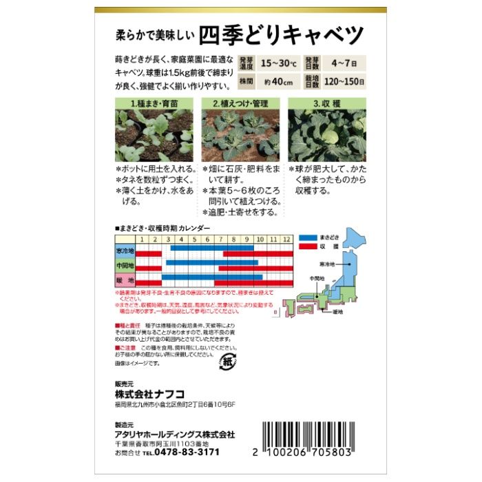アタリヤ農園 おうちで収穫　野菜の種 四季取りキャベツの説明画像2