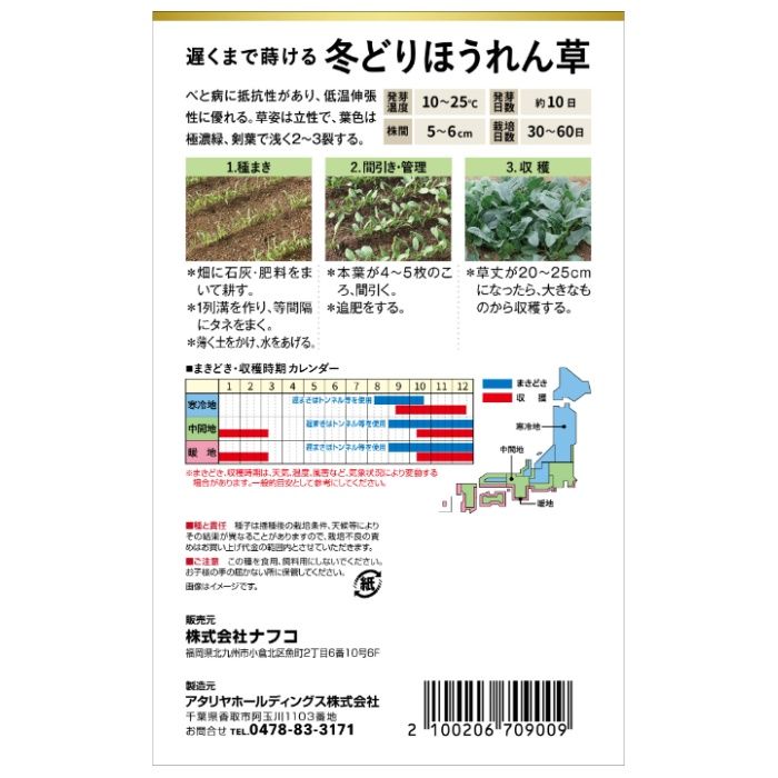 アタリヤ農園 おうちで収穫　野菜の種 冬どりほうれん草の説明画像2