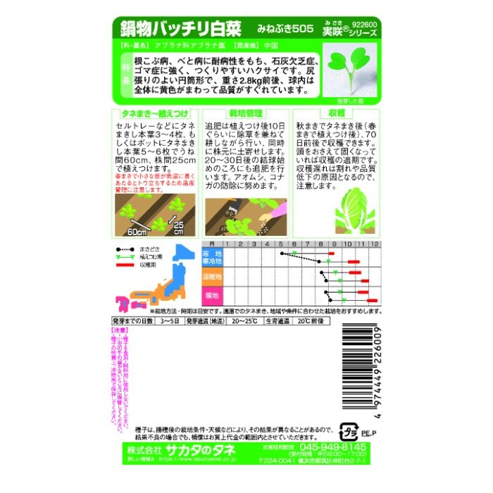 サカタのタネ 鍋物バッチリ白菜 みねぶき505の説明画像2