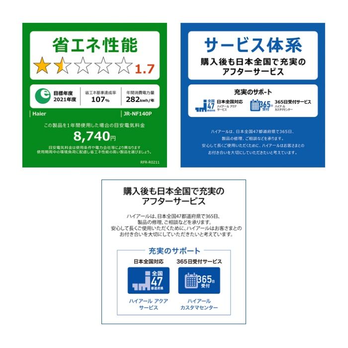Haier(ハイアール) 冷凍冷蔵庫140L ファン式 JR-NF140Pの説明画像10