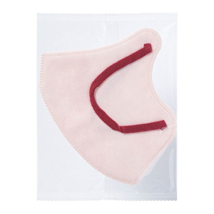 3D立体不織布マスク 30枚入 Mサイズ ピンクベージュ×レッドの説明画像3