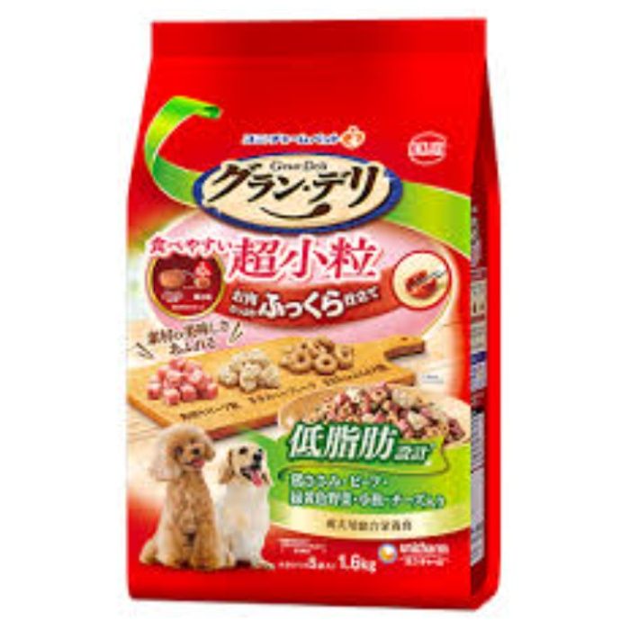 ユニチャームペット グランデリ 食べやすい超小粒  お肉たっぷり ふっくら仕立て 1.6kg 低脂肪設計 鶏ささみ・ビーフ・緑黄色野菜・小魚・チーズ入り