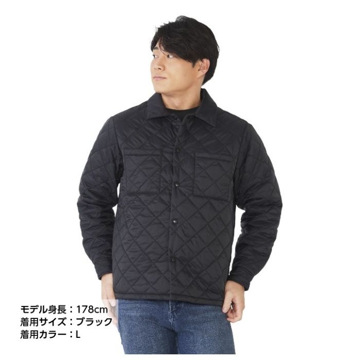 薄中綿キルトジャケット NAF‐220 ブラック M