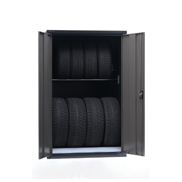 グリーンライフ 両扉式タイヤ収納庫(ブラック/アッシュグレー) TBRT-162(BK/AGY)の説明画像2