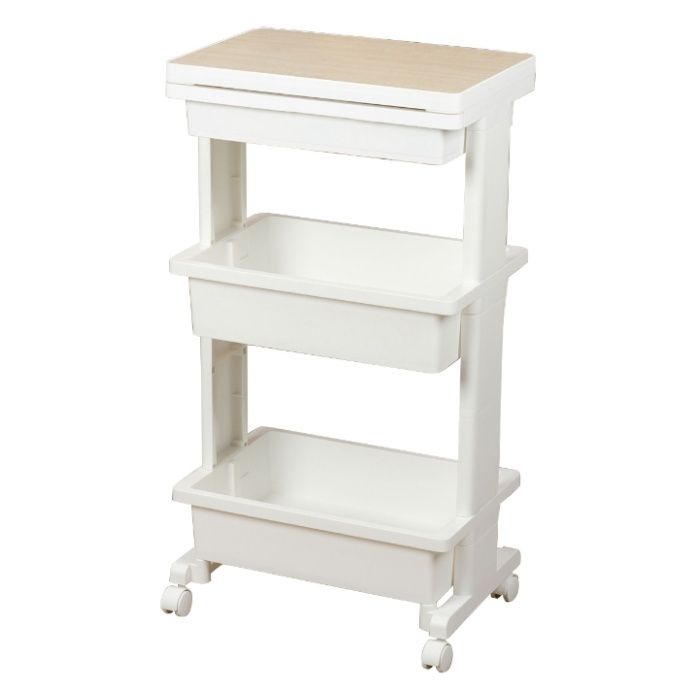 JEJアステージ テーブルワゴン引出付き ウッド3段