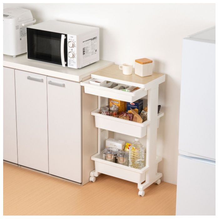JEJアステージ テーブルワゴン引出付き ウッド3段の説明画像3