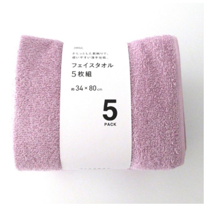 フェイスタオル 5枚組 約34×80cm PU