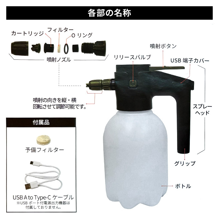 ナフコ 充電・加圧式洗車発泡スプレー 1.5Lの説明画像3