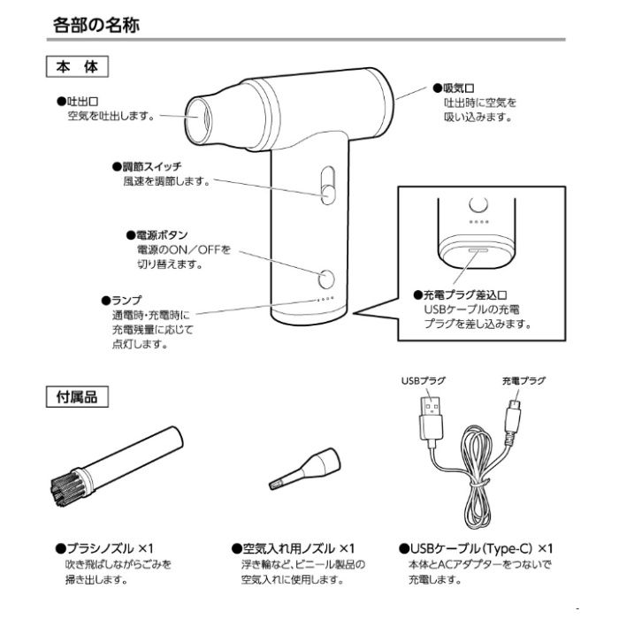NAFCO 7.2V充電式エアーダスター BW-7.2LiNAの説明画像2