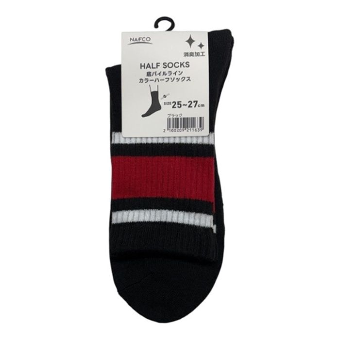 底パイルカラーハーフソックス　25ー27 ブラック