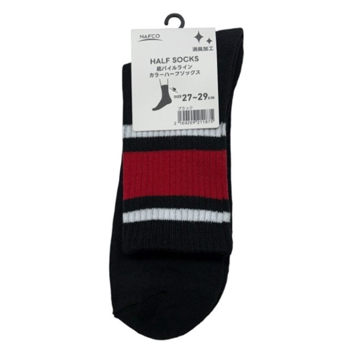 底パイルカラーハーフソックス　27ー29 ブラック