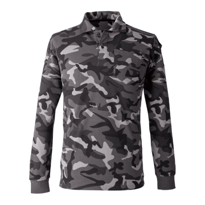 ヘビー長袖ポロシャツ　カモグレー　M EVNR406GM