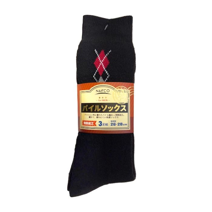 紳士3P発熱加工パイルソックス　柄 26-28cm
