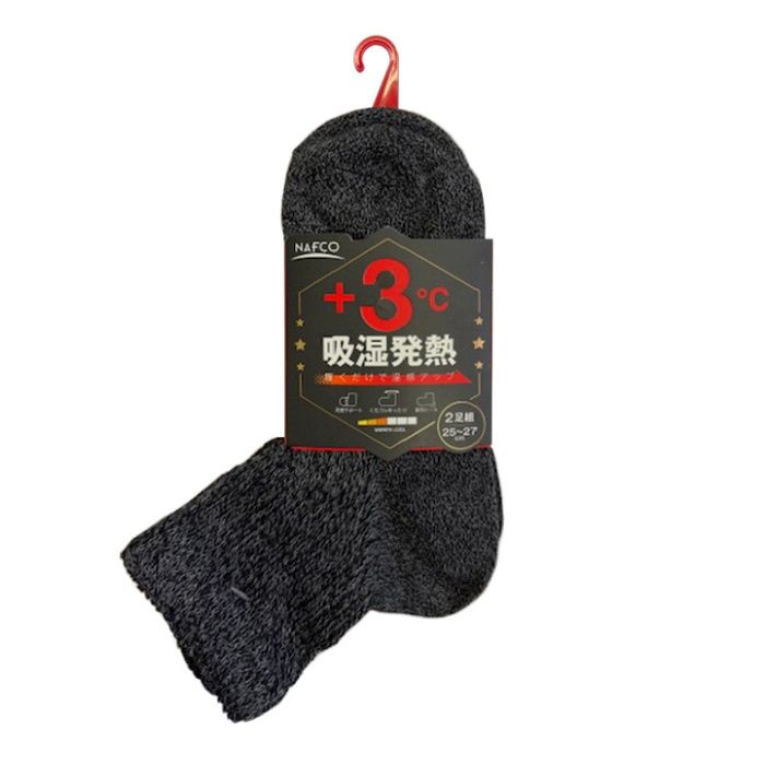 紳士2P発熱+3℃　クォーター丈ソックス 25-27cm