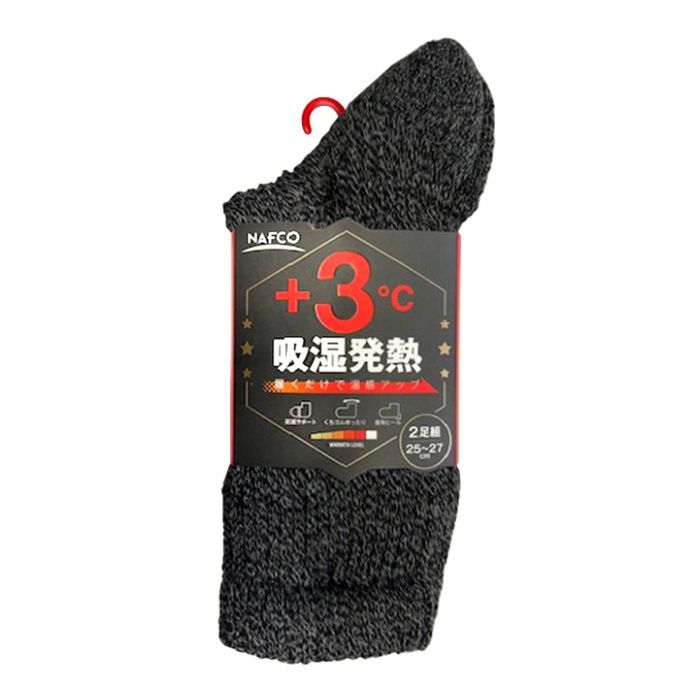 紳士2P発熱+3℃　ミドル丈ソックス 25-27cm