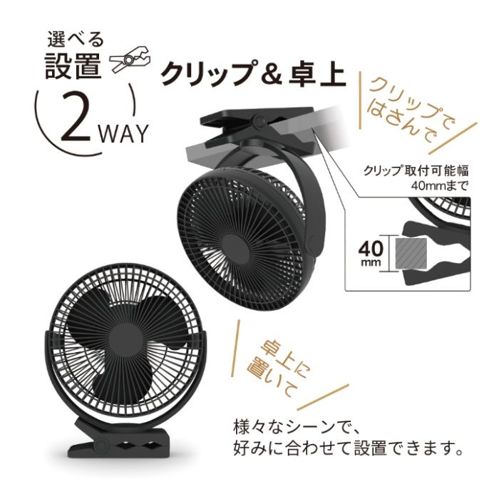 トップランド どこでもFAN2WAYクリップ SF-DFP25BKの説明画像5