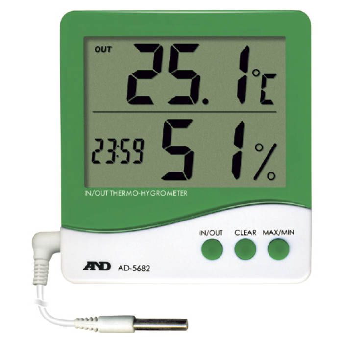 (T)A&D　時計付き内外温度・湿度計