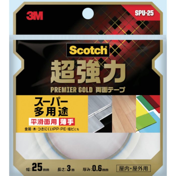 3M スコッチ 超強力両面テープ プレミアゴールド スーパー多用途 薄手 25mm×3m