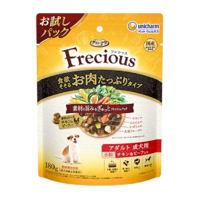 ユニ・チャーム グラン・デリ フレシャス 食欲そそるお肉たっぷりタイプ チキン&ビーフ入り 小粒 成犬用 お試しパック 180g