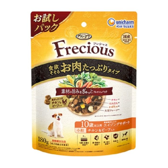 ユニ・チャーム グラン・デリ フレシャス 食欲そそるお肉たっぷりタイプ チキン&ビーフ入り 小粒 10歳以上用 エイジングサポート お試しパック 180g