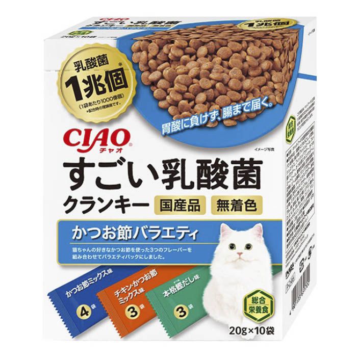 いなばペットフード CIAOすごい乳酸菌クランキー かつお節バラエティ 20g×10袋