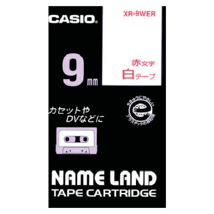 (T)カシオ ネームランドテープ　9mm　白テープ/赤文字 XR9WER