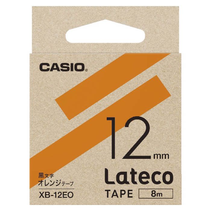 (T)カシオ ラテコ(Lateco)専用詰め替えテープ　12mm　オレンジテープに黒文字 XB12EO