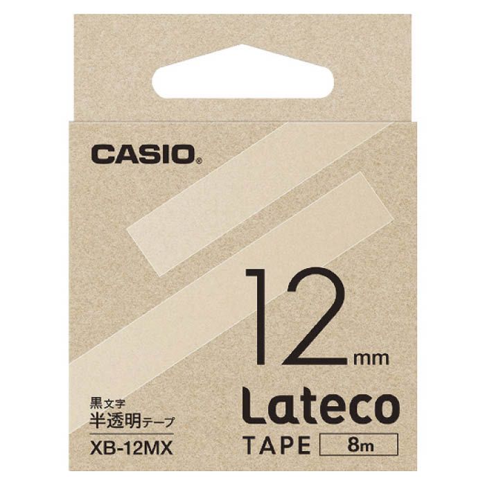 (T)カシオ ラテコ(Lateco)専用詰め替えテープ　12mm　半透明に黒文字 XB12MX