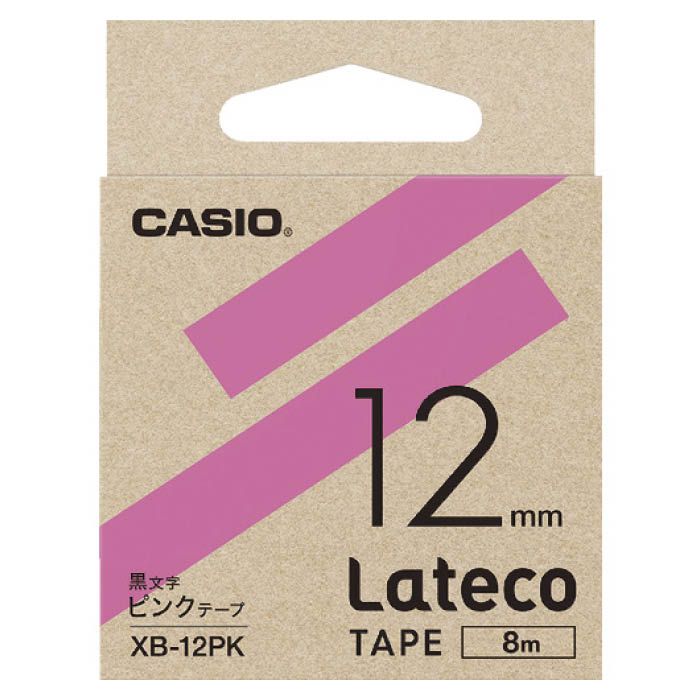 (T)カシオ ラテコ(Lateco)専用詰め替えテープ　12mm　ピンクテープに黒文字 XB12PK