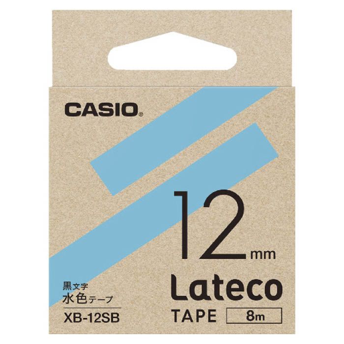 (T)カシオ ラテコ(Lateco)専用詰め替えテープ　12mm　水色テープに黒文字 XB12SB