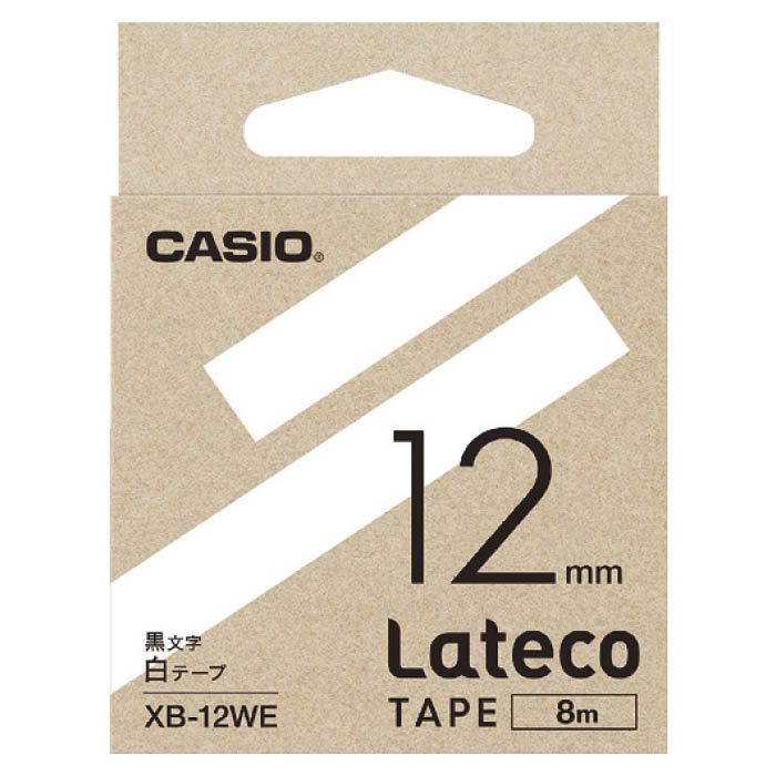 (T)カシオ ラテコ(Lateco)専用詰め替えテープ　12mm　白テープに黒文字 XB12WE